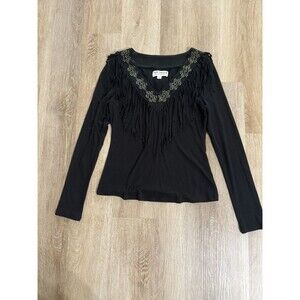 Idyllwind Miranda Lambert Black Fringe Long Sleeve V Neck Top Ella Langley XS